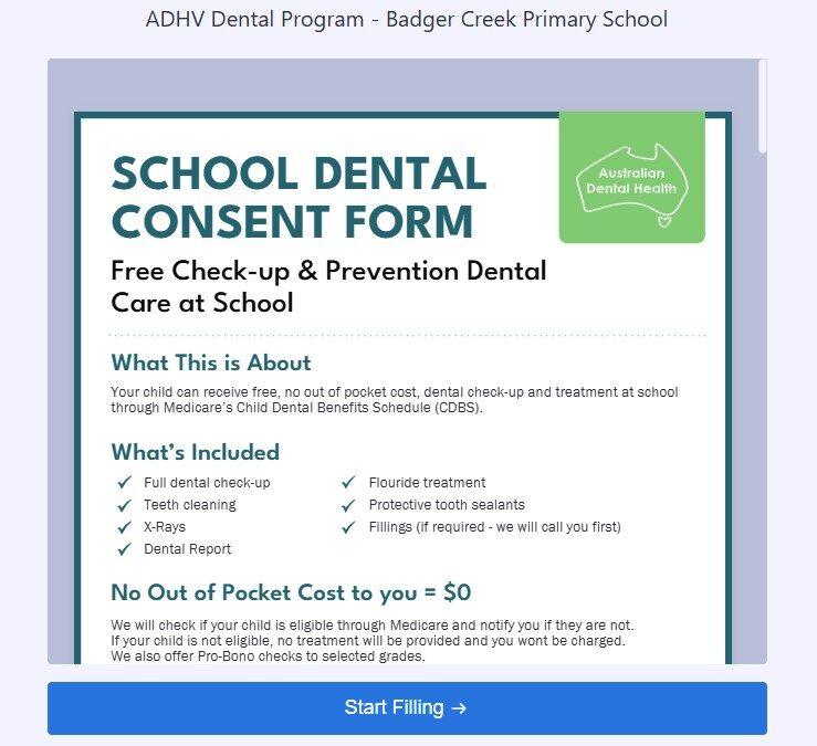 DENTAL VISIT – FORMS DUE BACK